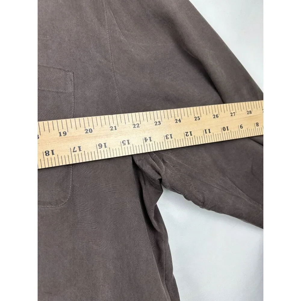 Silk Essentials Womens 2X Gray 100% Silk Button-Up Shirt With Pocket & Long Slee - Picture 6 of 11